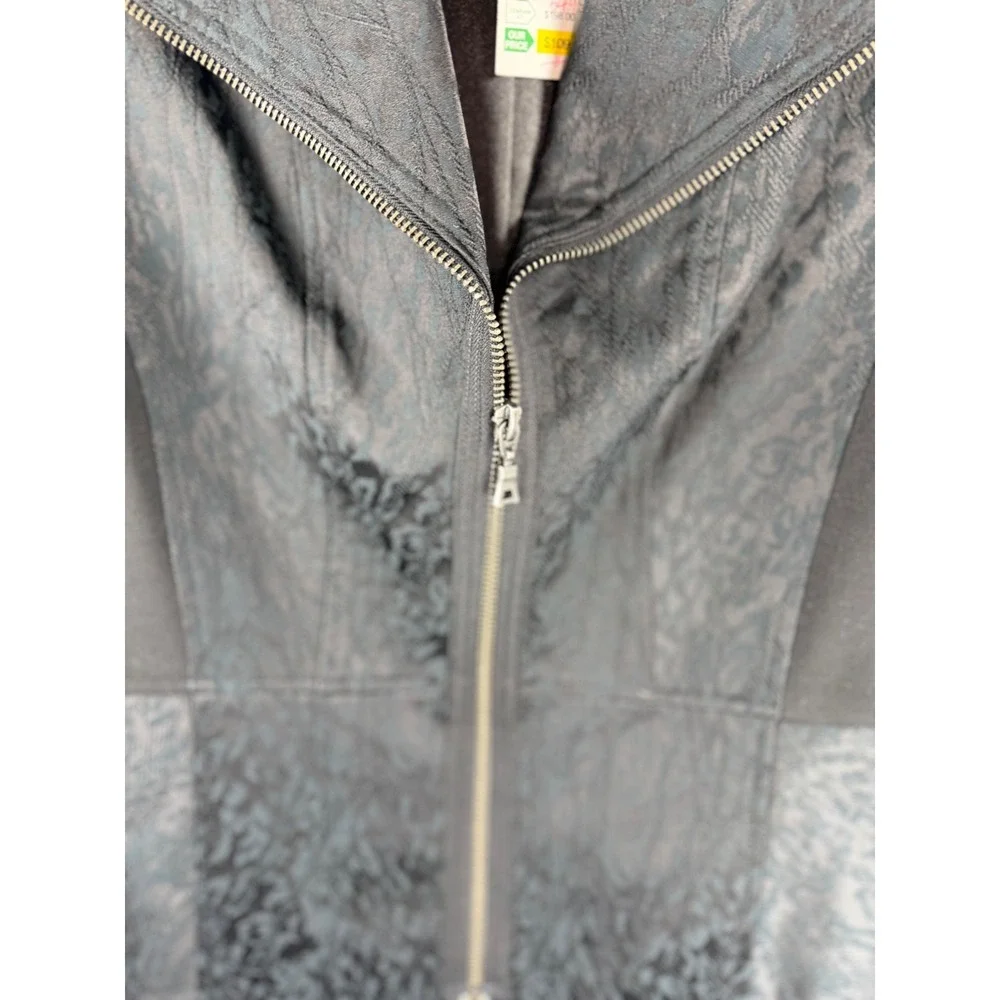 Tahari Womens Black Jacquard Moto Jacket Zip Front Peplum‎ Hem Size 8